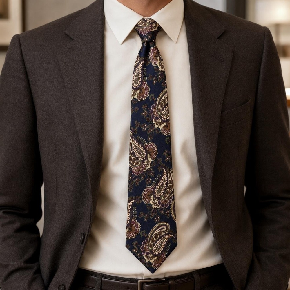 Christian Dior Monsieur Men's Tie Navy Paisley 58.5" Designer Necktie Office